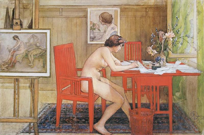 Carl Larsson Model,Writing picture-Postals Spain oil painting art